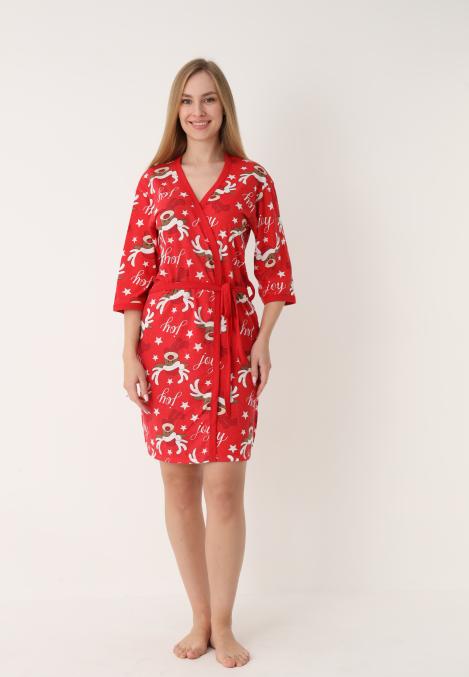 Halat dama Craciun,maneci 3/4,imprimeu reni ,culoare rosu ,En-gros